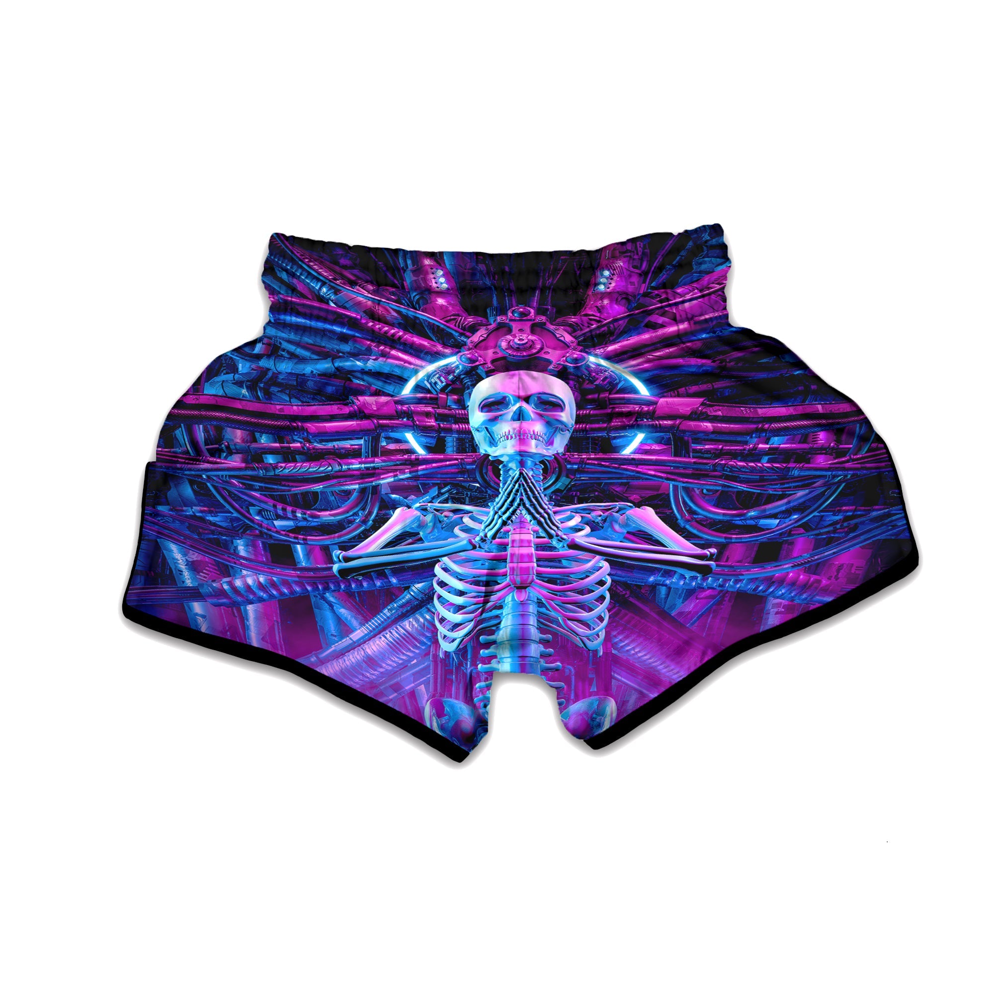 Purple Cyber Skeleton Print Muay Thai Boxing Shorts-grizzshop