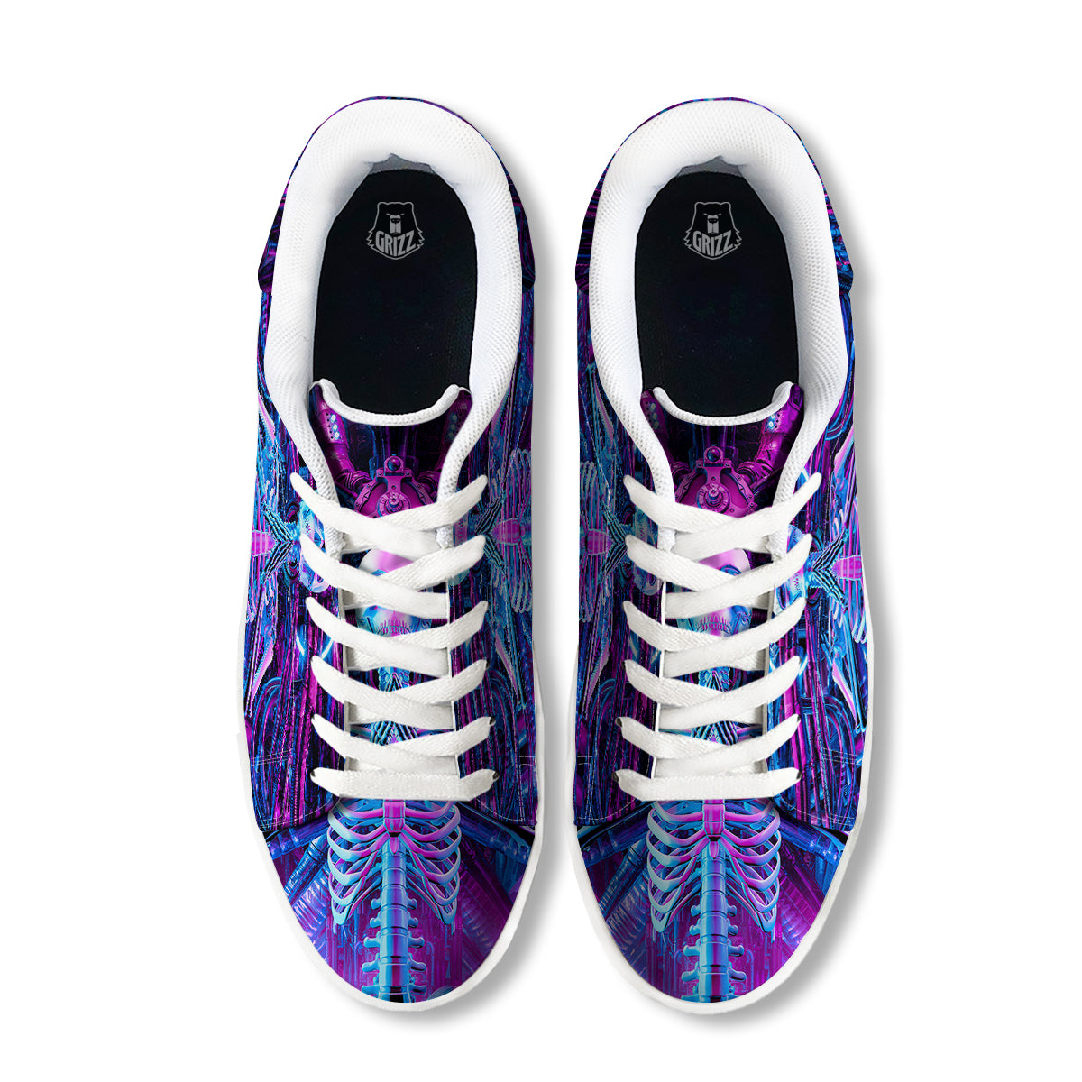 Purple Cyber Skeleton Print White Low Top Sneakers-grizzshop