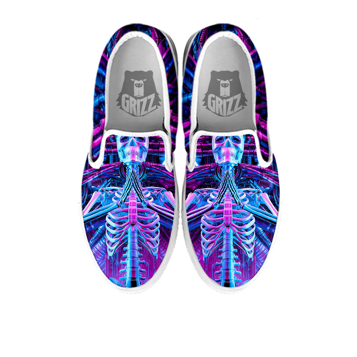 Purple Cyber Skeleton Print White Slip On Shoes-grizzshop