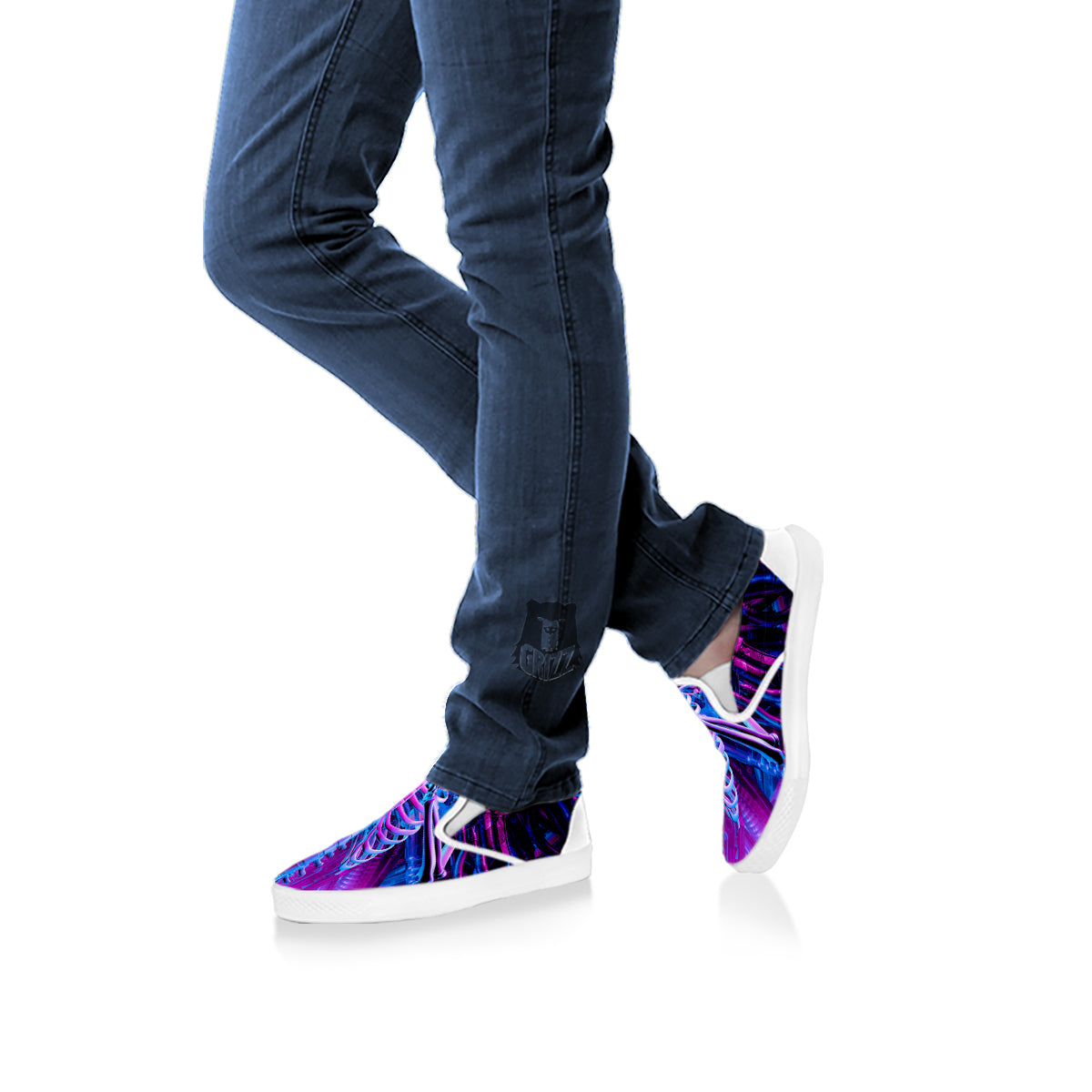 Purple Cyber Skeleton Print White Slip On Shoes-grizzshop