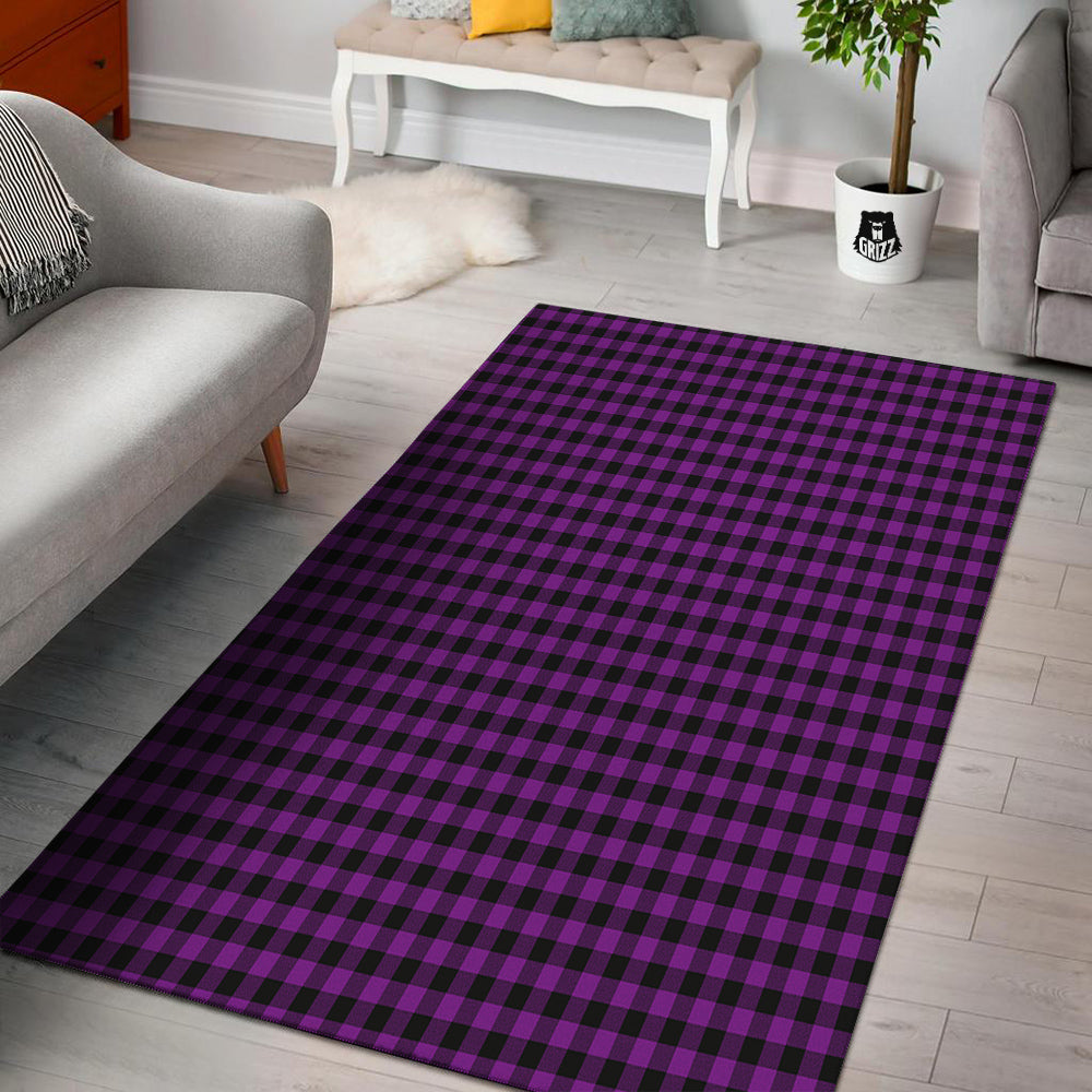 Purple Dark Check Print Pattern Floor Mat-grizzshop