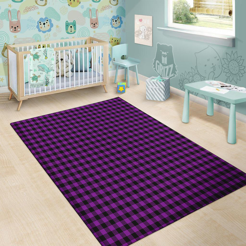 Purple Dark Check Print Pattern Floor Mat-grizzshop