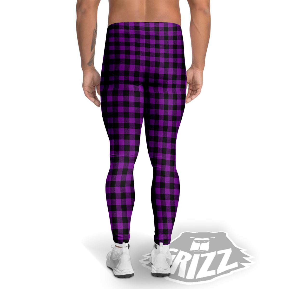 Purple Dark Check Print Pattern Men's Leggings-grizzshop
