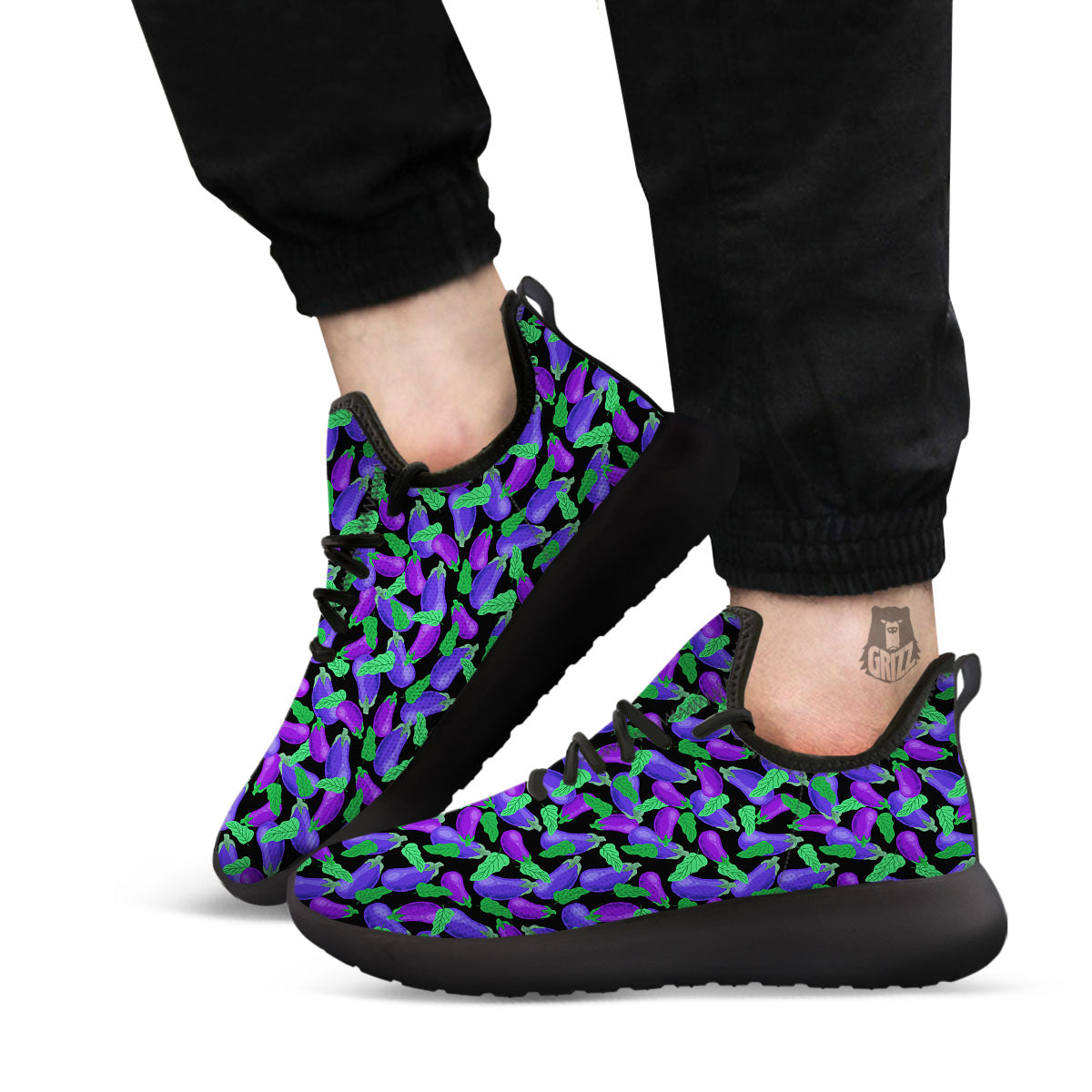Purple Eggplant Print Pattern Black Athletic Shoes-grizzshop