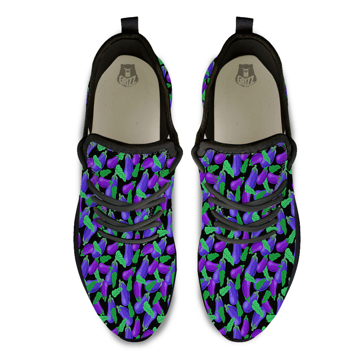 Purple Eggplant Print Pattern Black Athletic Shoes-grizzshop