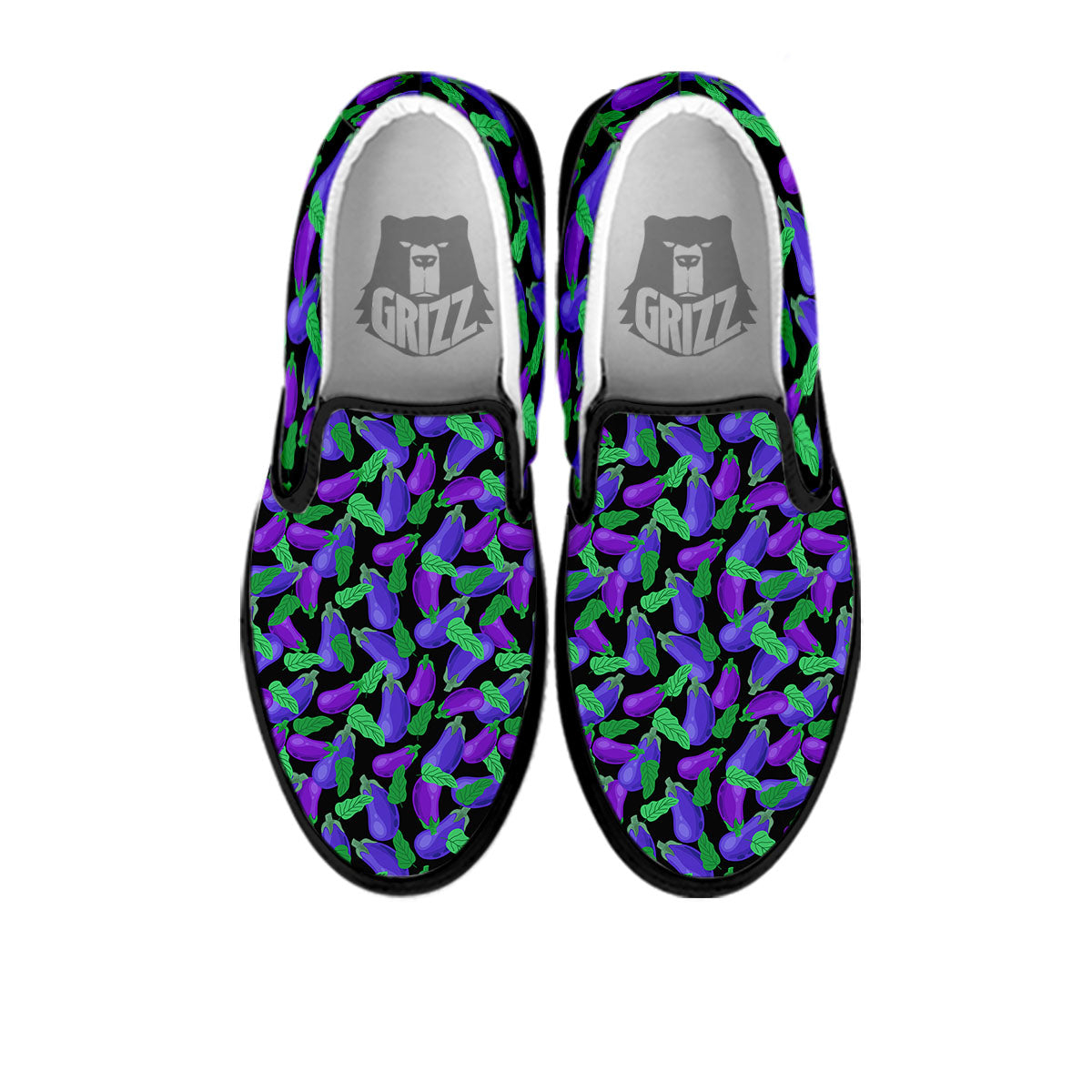 Purple Eggplant Print Pattern Black Slip On Shoes-grizzshop