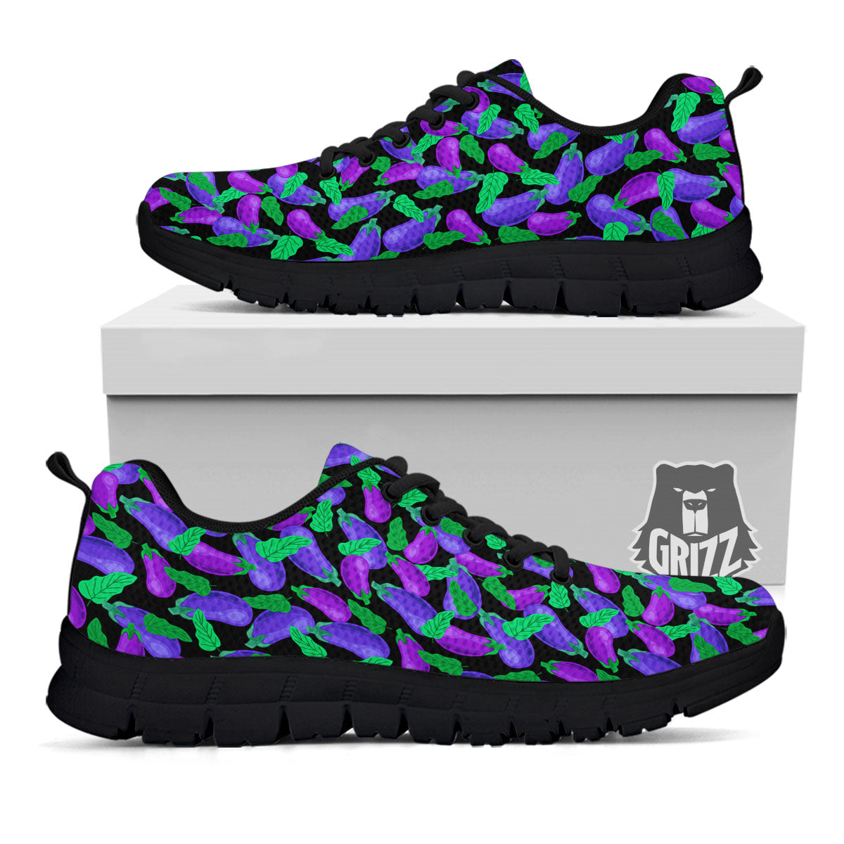 Purple Eggplant Print Pattern Black Sneaker-grizzshop