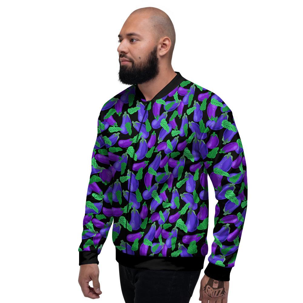 Purple Eggplant Print Pattern Men's Bomber Jacket-grizzshop