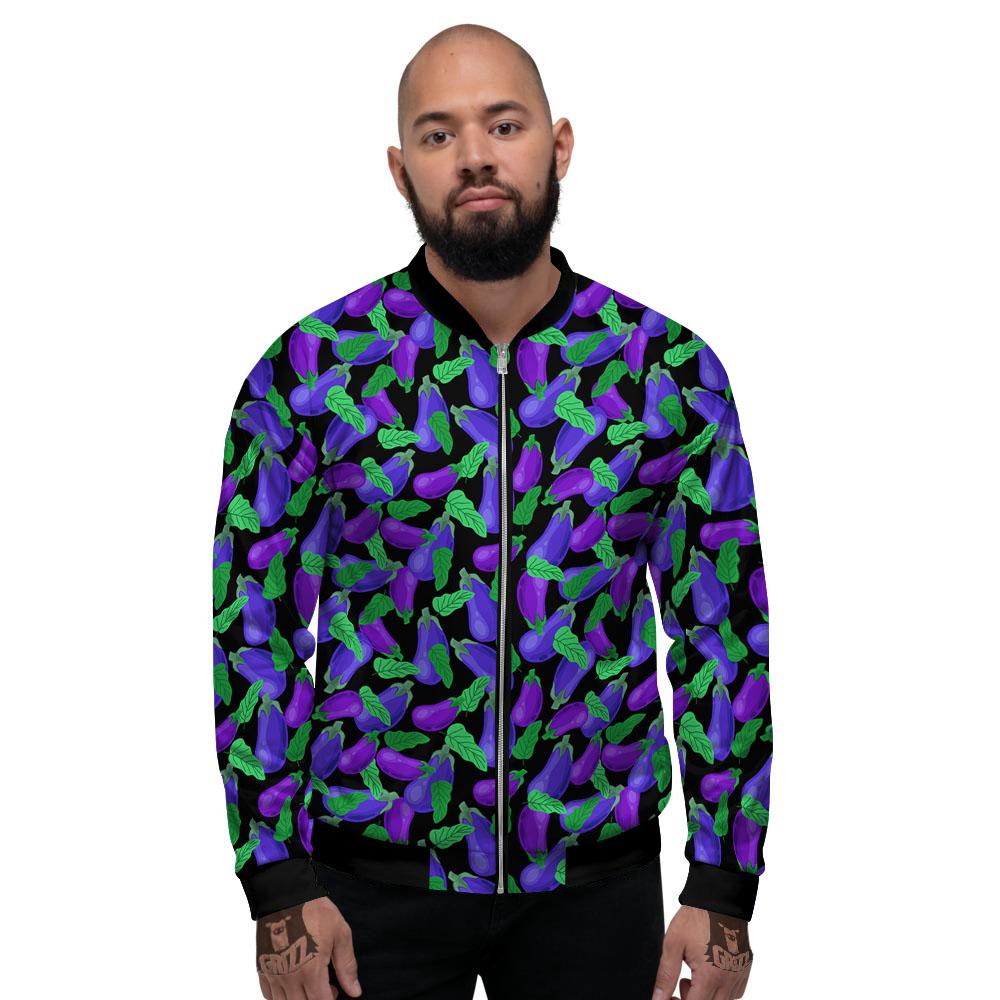 Purple Eggplant Print Pattern Men's Bomber Jacket-grizzshop