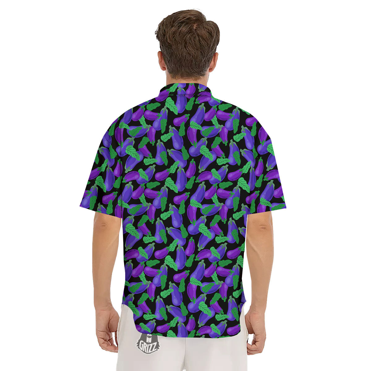 Purple Eggplant Print Pattern Men's Short Sleeve Shirts-grizzshop