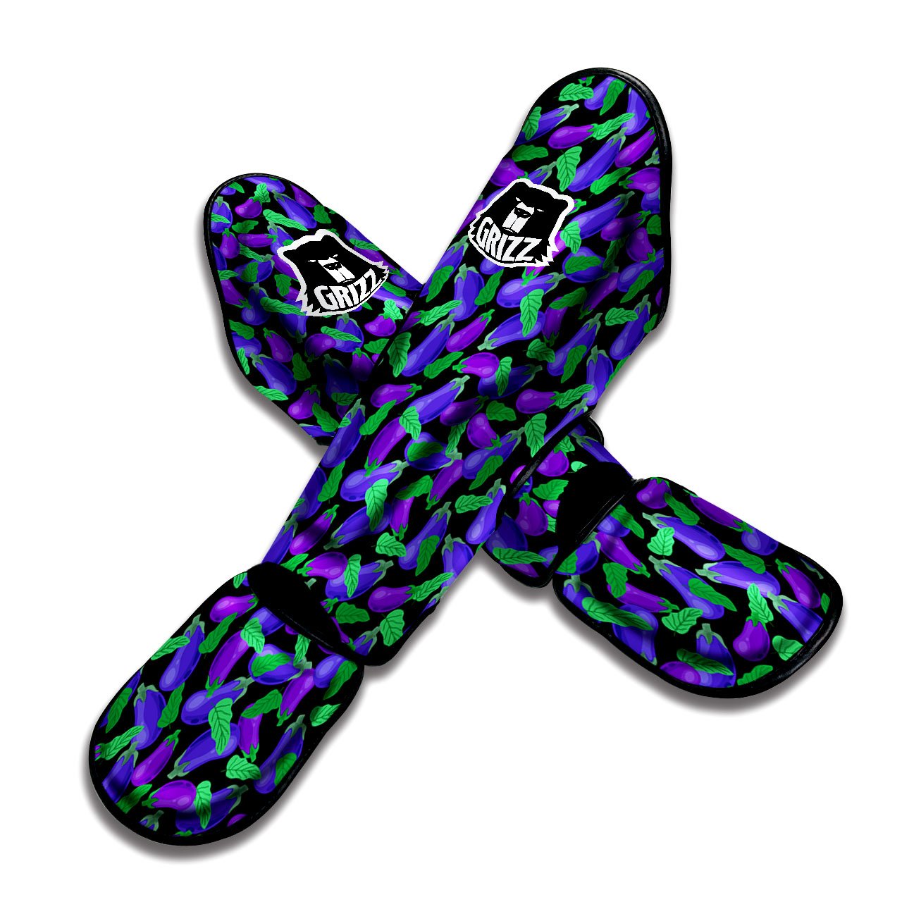 Purple Eggplant Print Pattern Muay Thai Shin Guards-grizzshop
