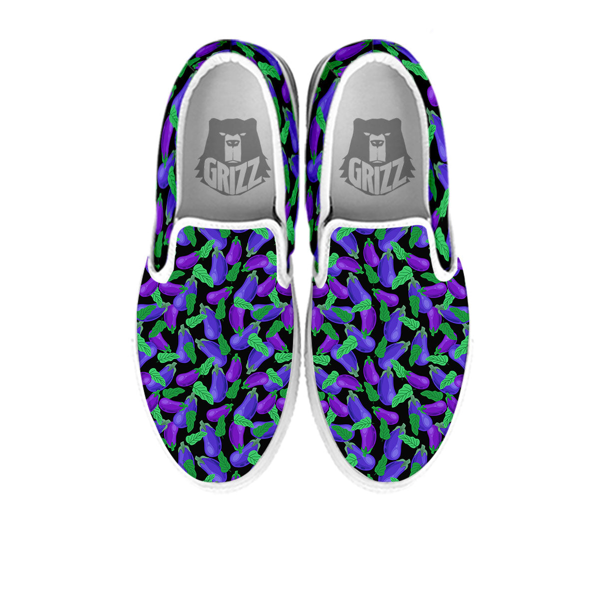 Purple Eggplant Print Pattern White Slip On Shoes-grizzshop
