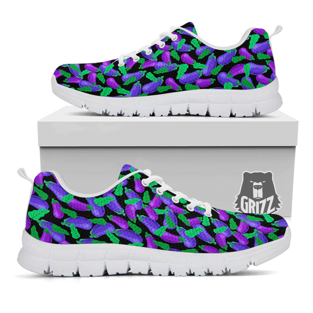 Purple Eggplant Print Pattern White Sneaker-grizzshop