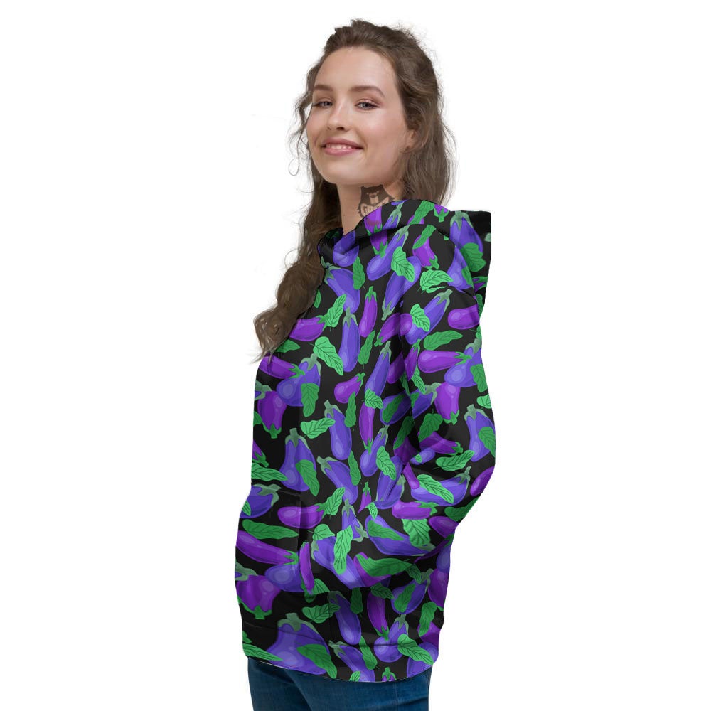Purple Eggplant Print Pattern Women's Hoodie-grizzshop