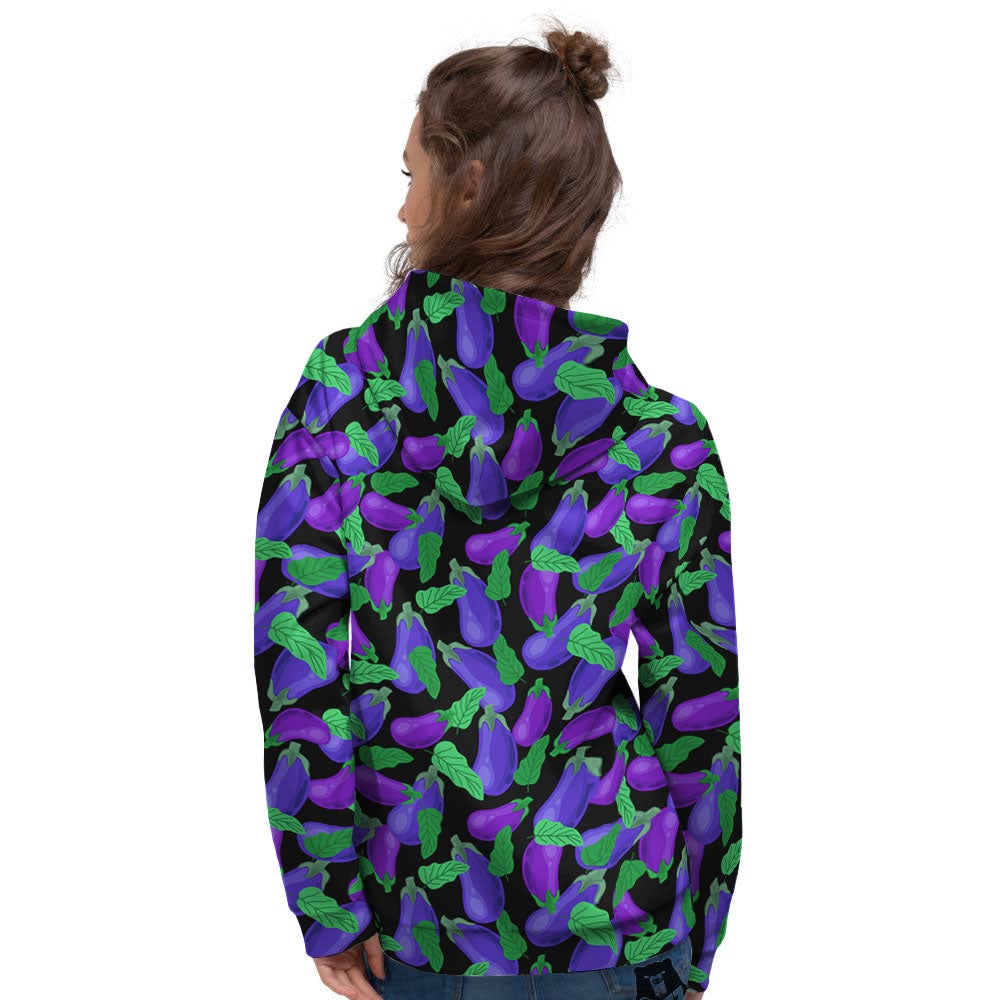Purple Eggplant Print Pattern Women's Hoodie-grizzshop
