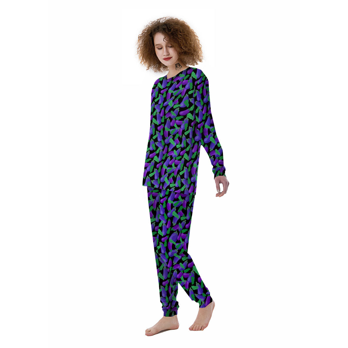Purple Eggplant Print Pattern Women's Pajamas-grizzshop