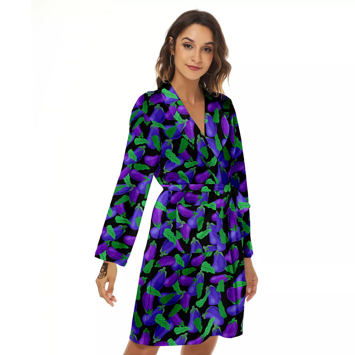 Purple Eggplant Print Pattern Women's Robe-grizzshop
