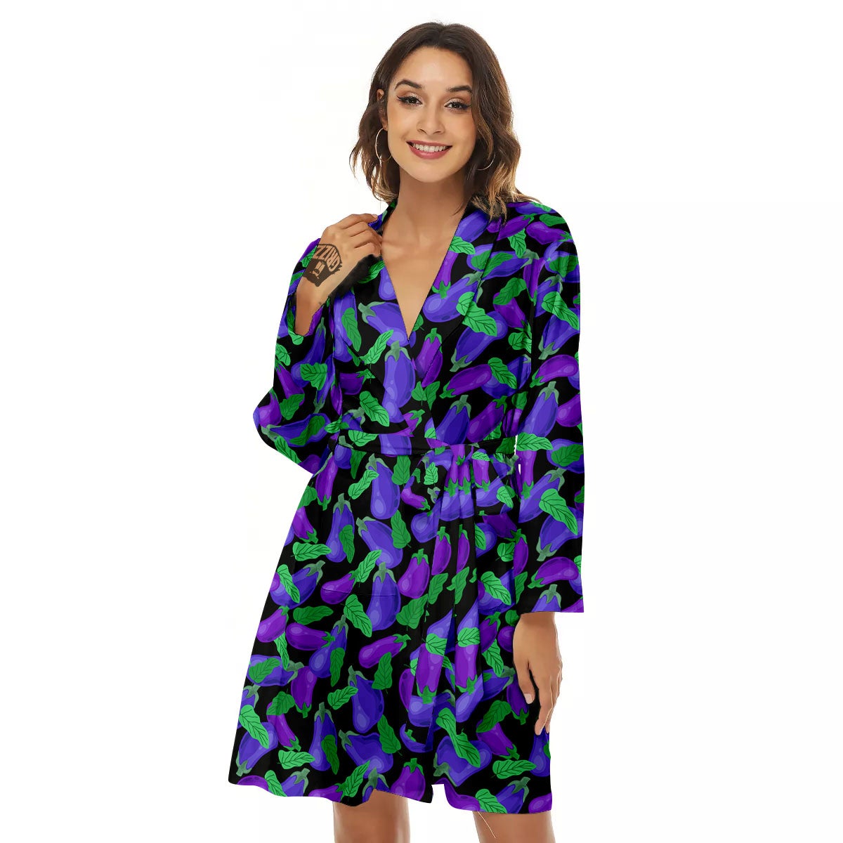 Purple Eggplant Print Pattern Women's Robe-grizzshop