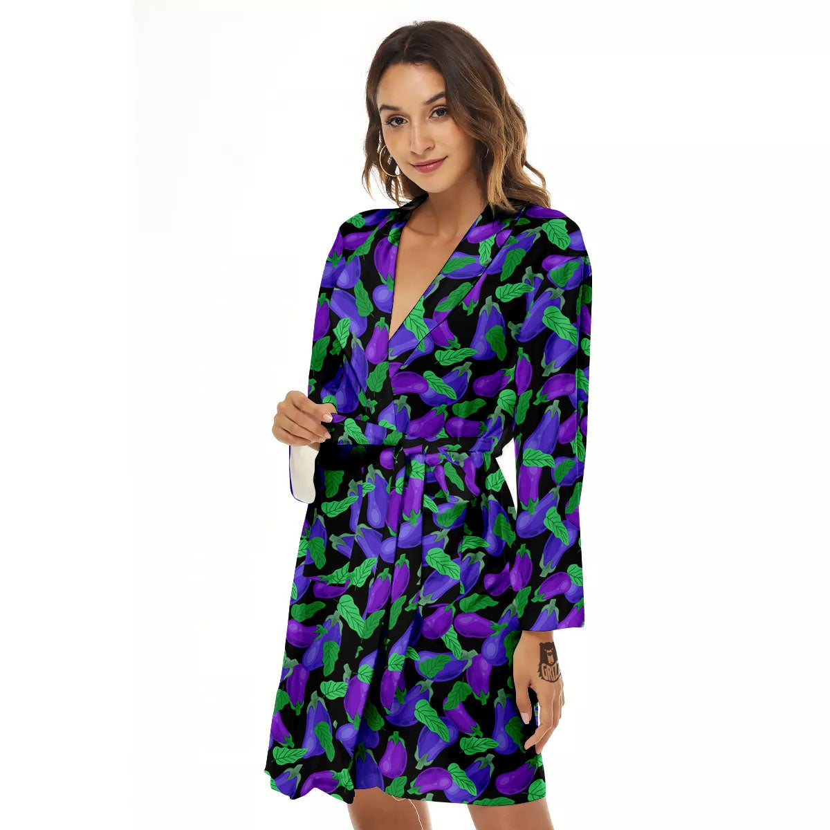 Purple Eggplant Print Pattern Women's Robe-grizzshop