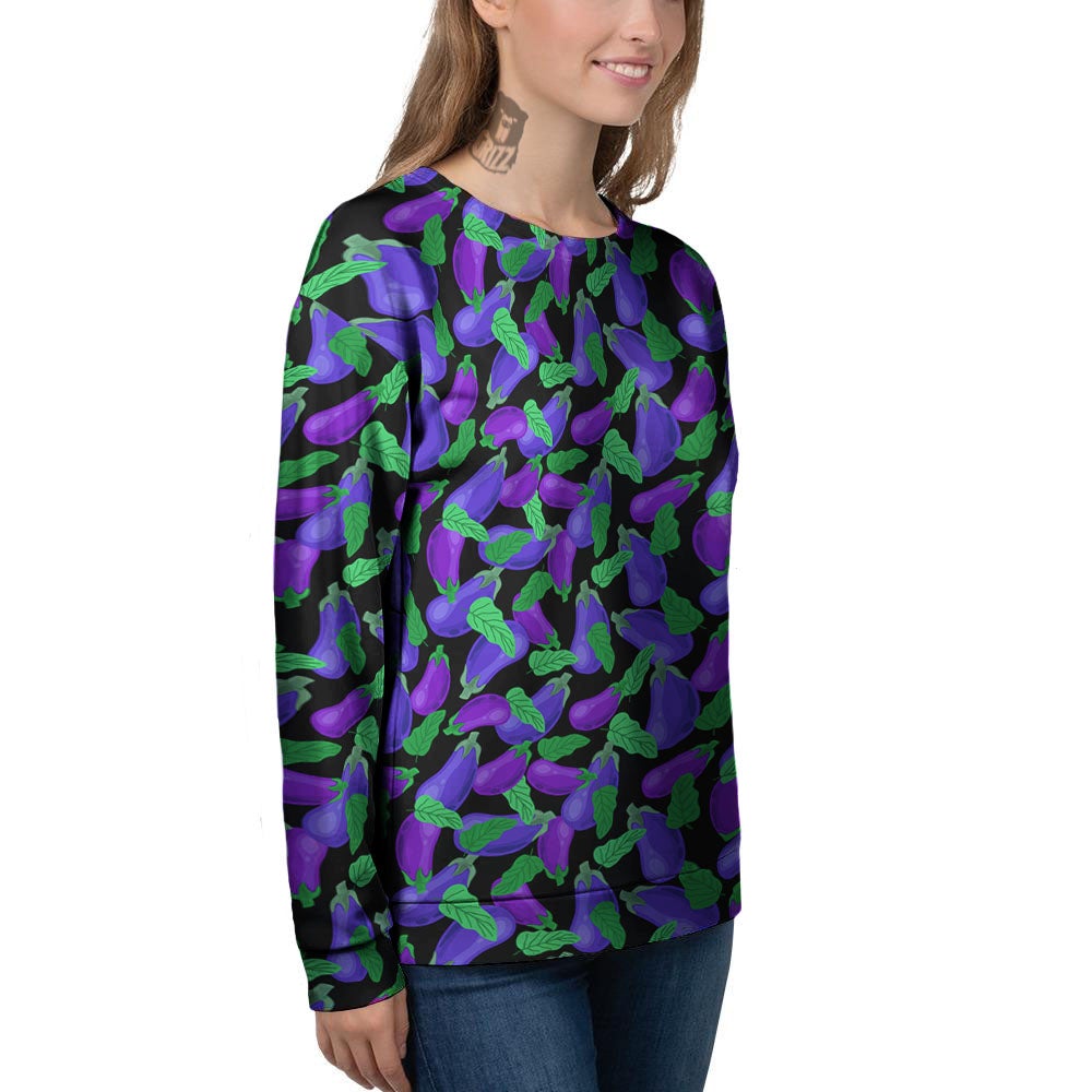 Purple Eggplant Print Pattern Women's Sweatshirt-grizzshop