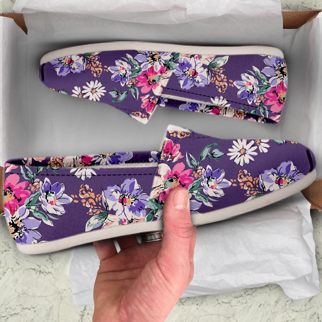 Purple Floral Print Canvas Shoes-grizzshop