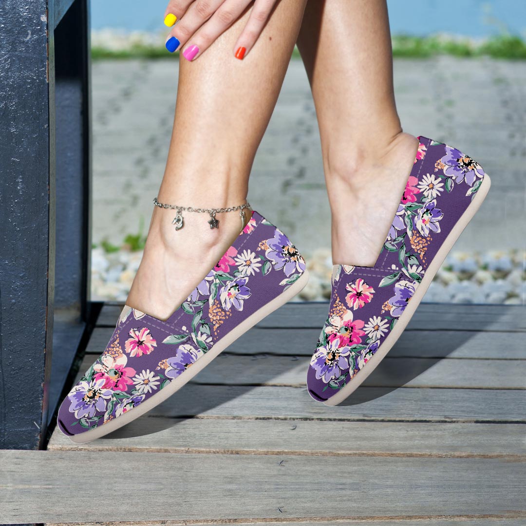 Purple Floral Print Canvas Shoes-grizzshop