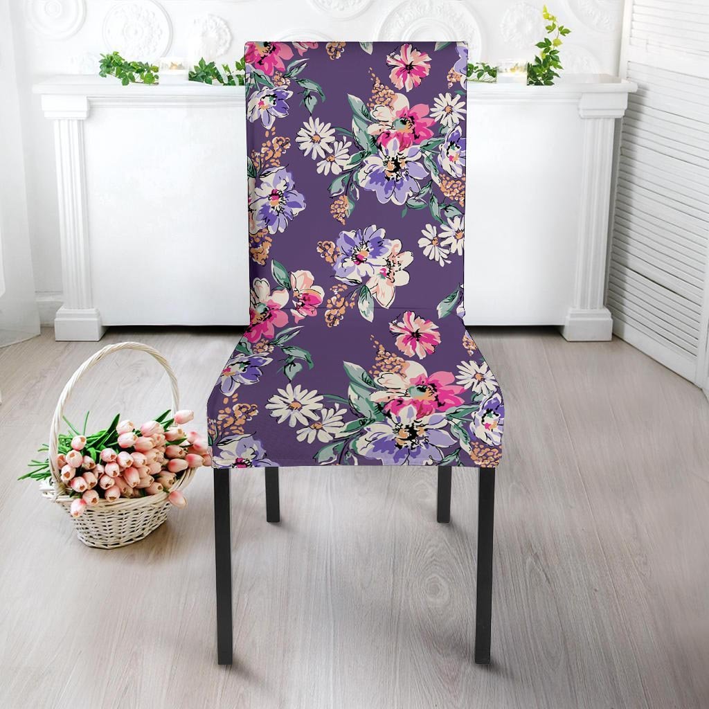 Purple Floral Print Chair Cover-grizzshop