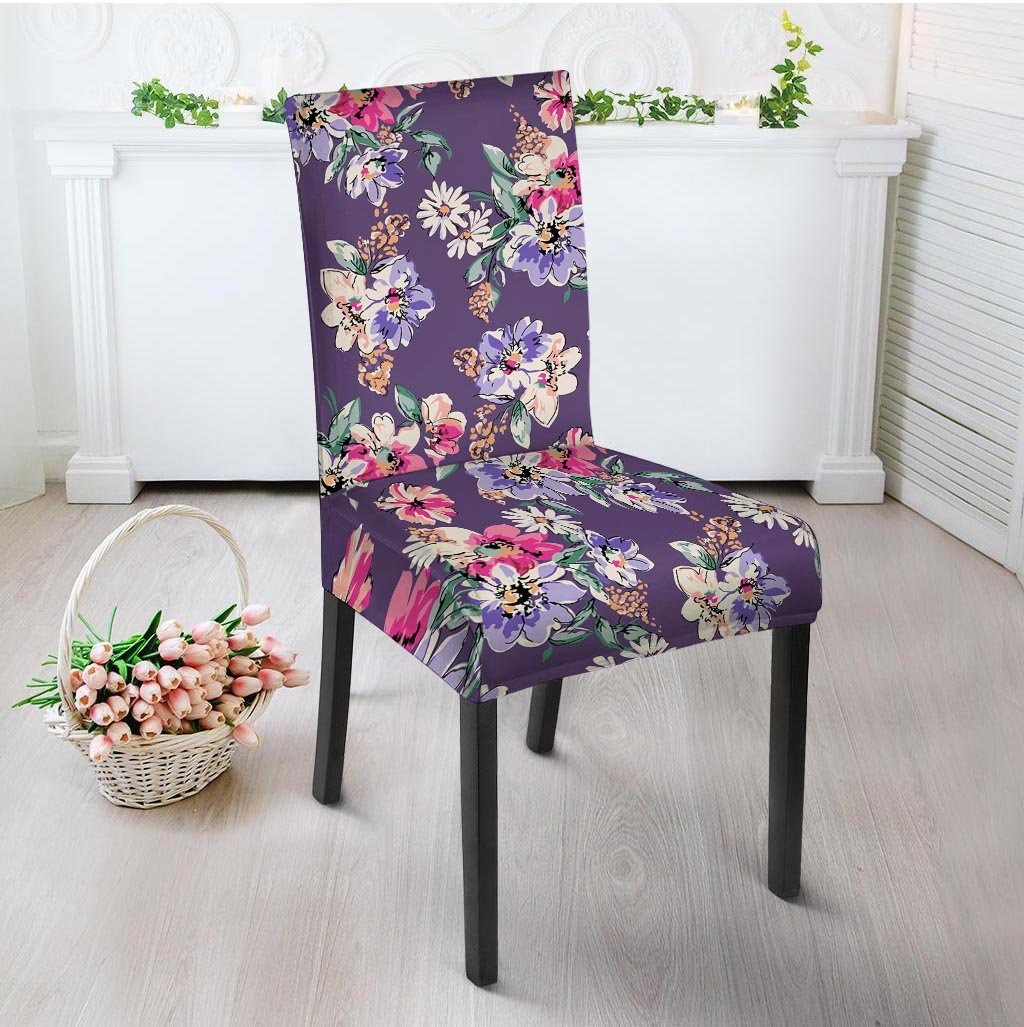 Purple Floral Print Chair Cover-grizzshop