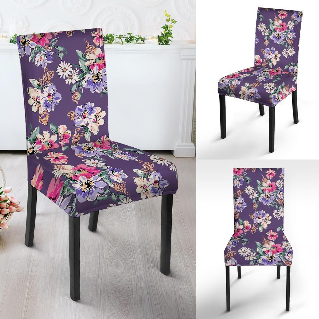 Purple Floral Print Chair Cover-grizzshop