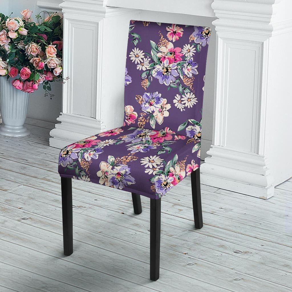Purple Floral Print Chair Cover-grizzshop