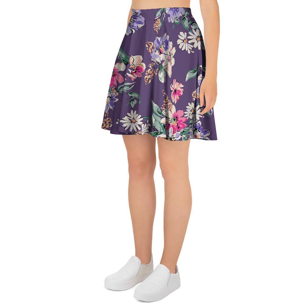 Purple Floral Print Women's Skirt-grizzshop