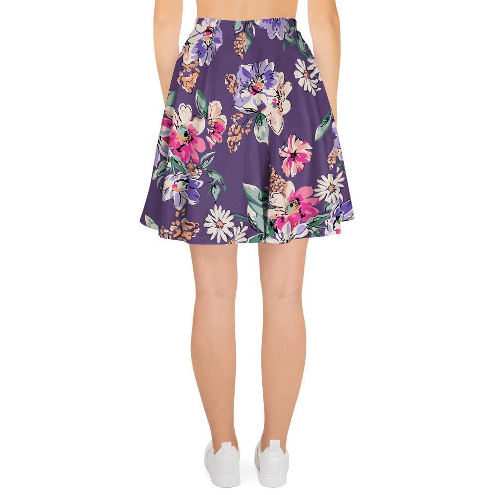 Purple Floral Print Women's Skirt-grizzshop