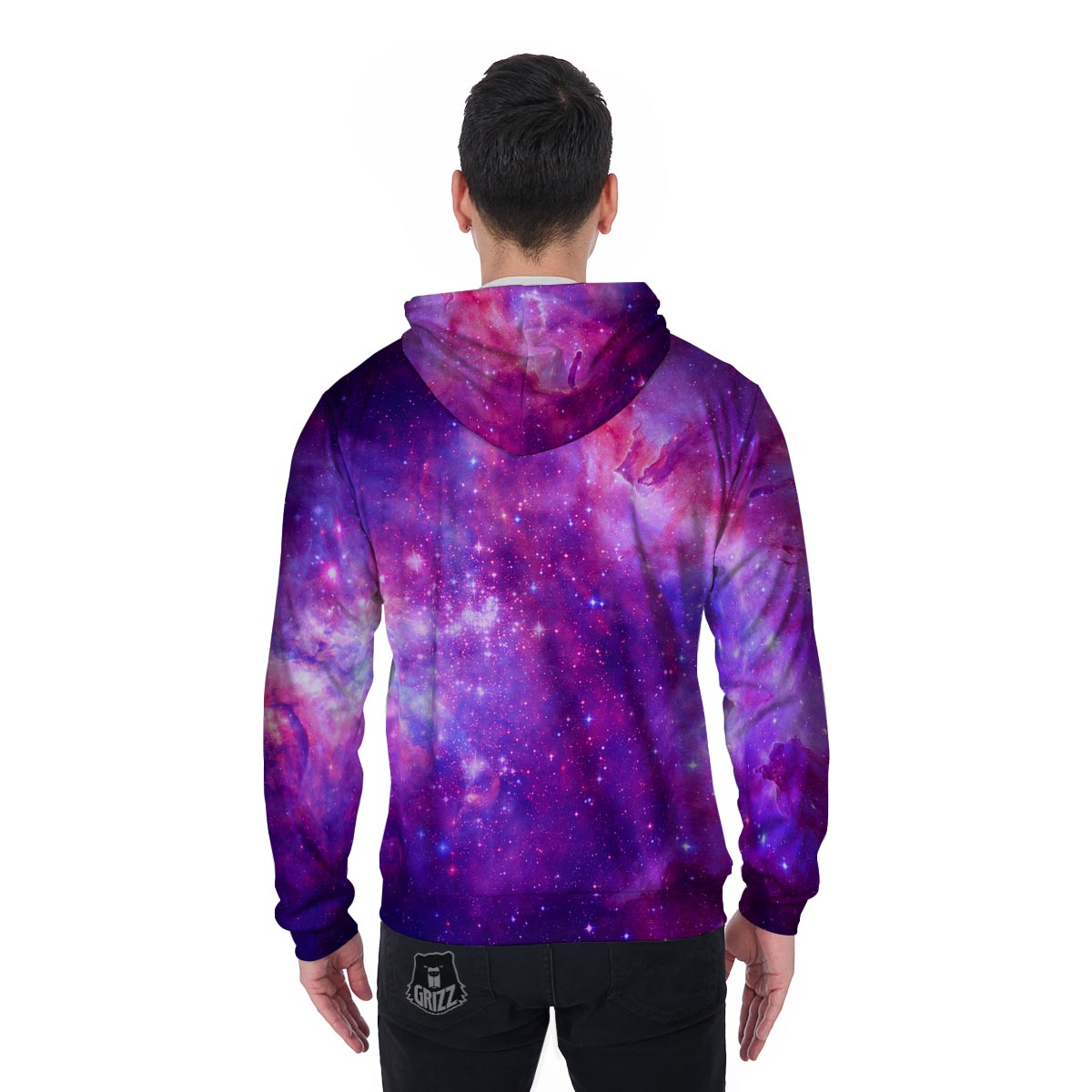 Purple Galaxy Space Men's Zip Up Hoodie-grizzshop
