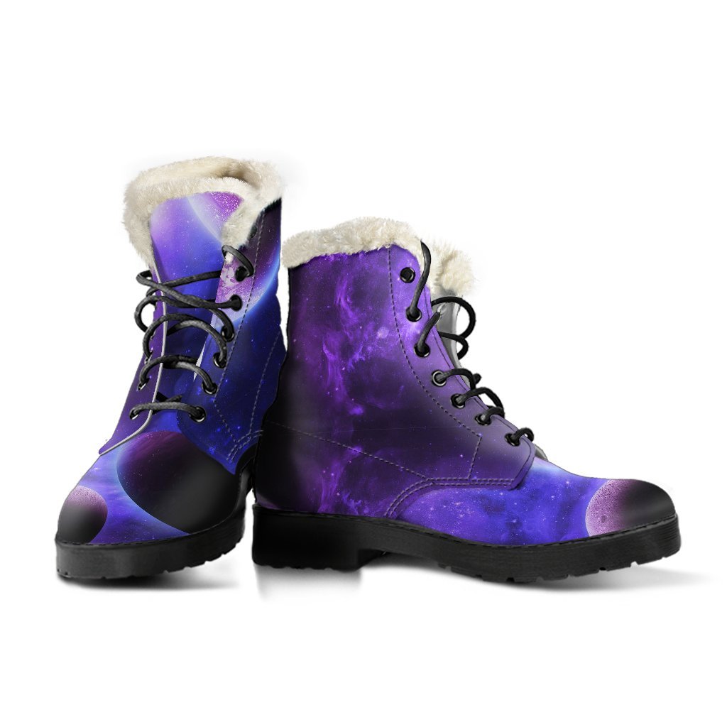 Purple Galaxy Space Moon Earth Print Comfy Winter Boots-grizzshop