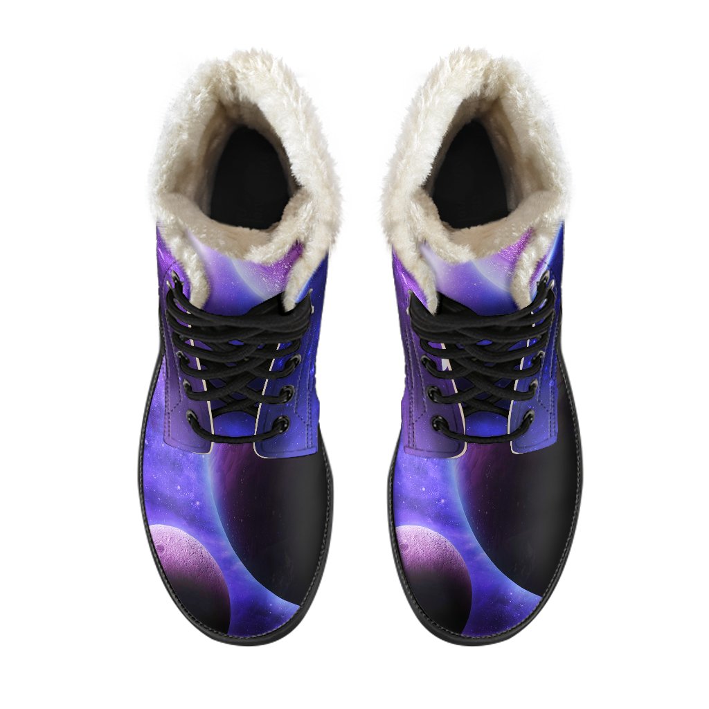 Purple Galaxy Space Moon Earth Print Comfy Winter Boots-grizzshop