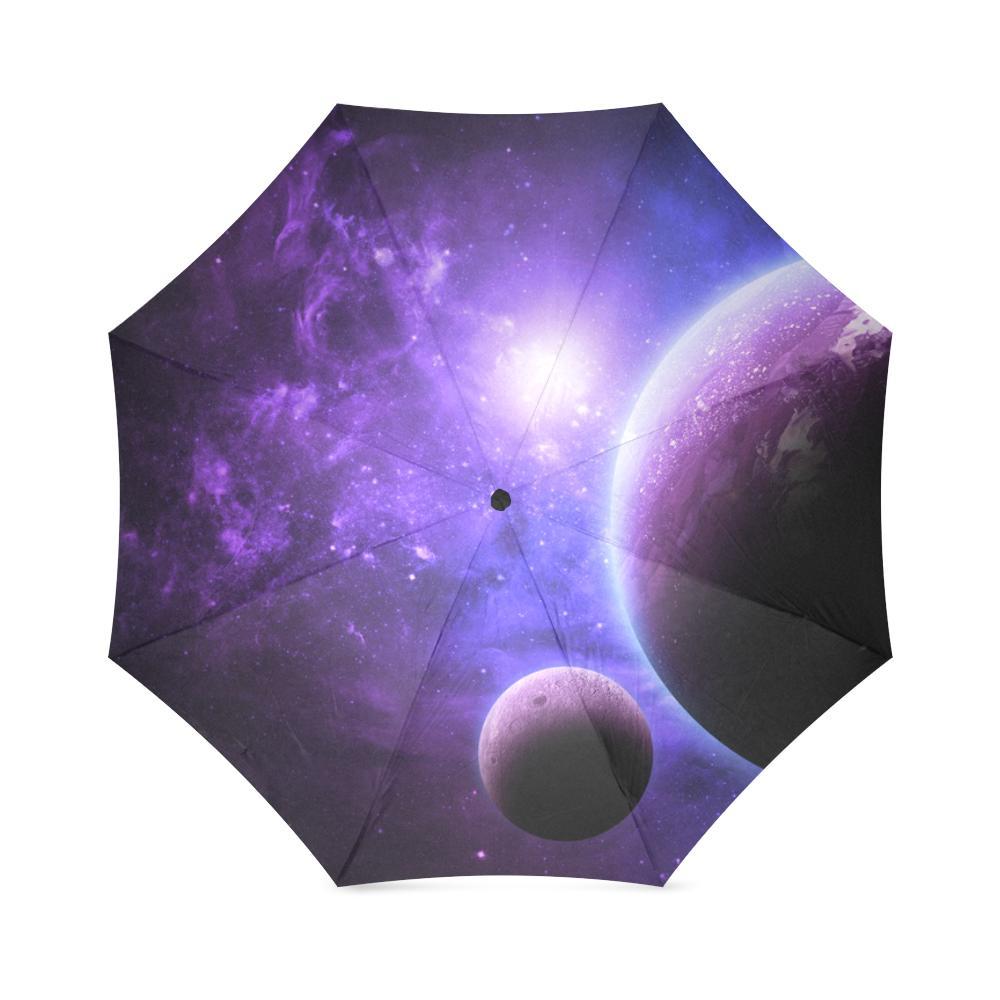 Purple Galaxy Space Moon Earth Print Foldable Umbrella-grizzshop