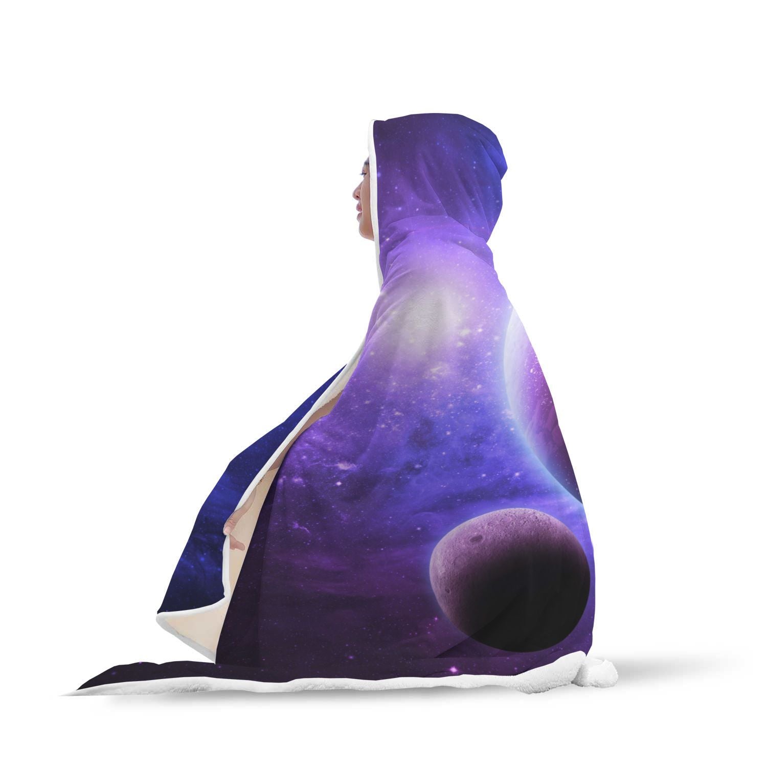 Purple Galaxy Space Moon Earth Print Hooded Blanket-grizzshop