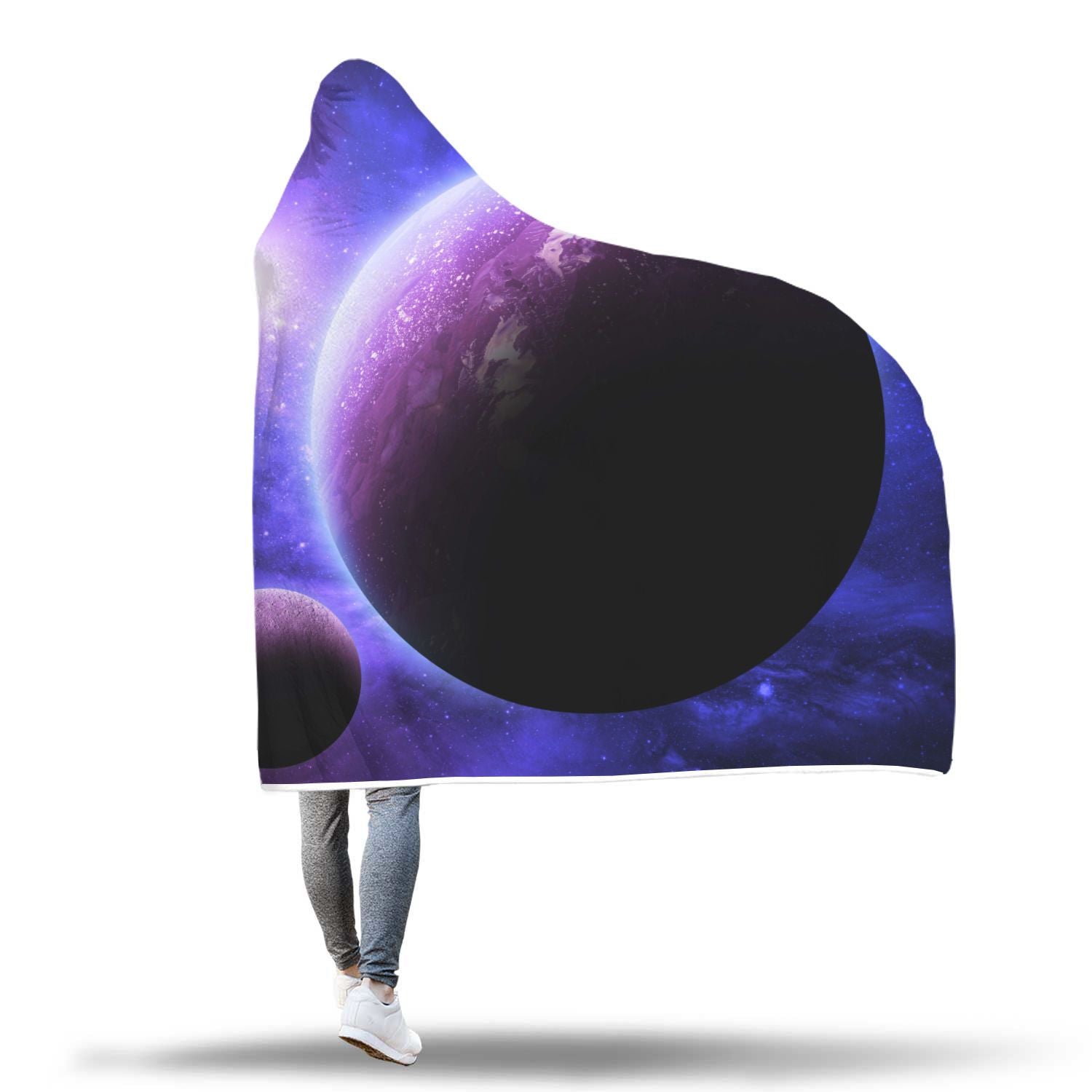 Purple Galaxy Space Moon Earth Print Hooded Blanket-grizzshop