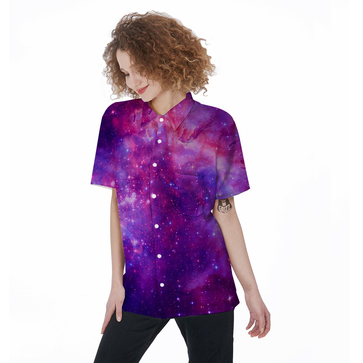 Purple Galaxy Space Women's Short Sleeve Shirts-grizzshop