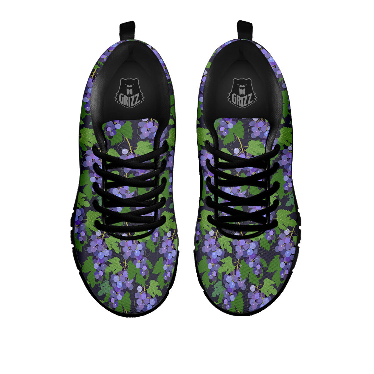 Purple Grapes Print Pattern Black Sneaker-grizzshop