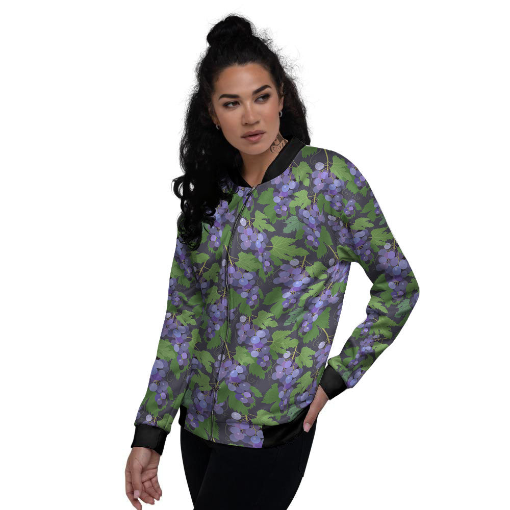 Purple Grapes Print Pattern Women's Bomber Jacket-grizzshop