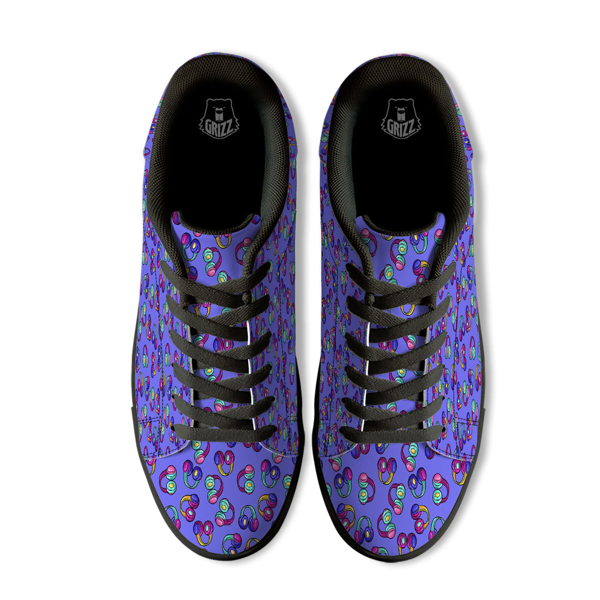 Purple Headphones Print Pattern Black Low Top Sneakers-grizzshop