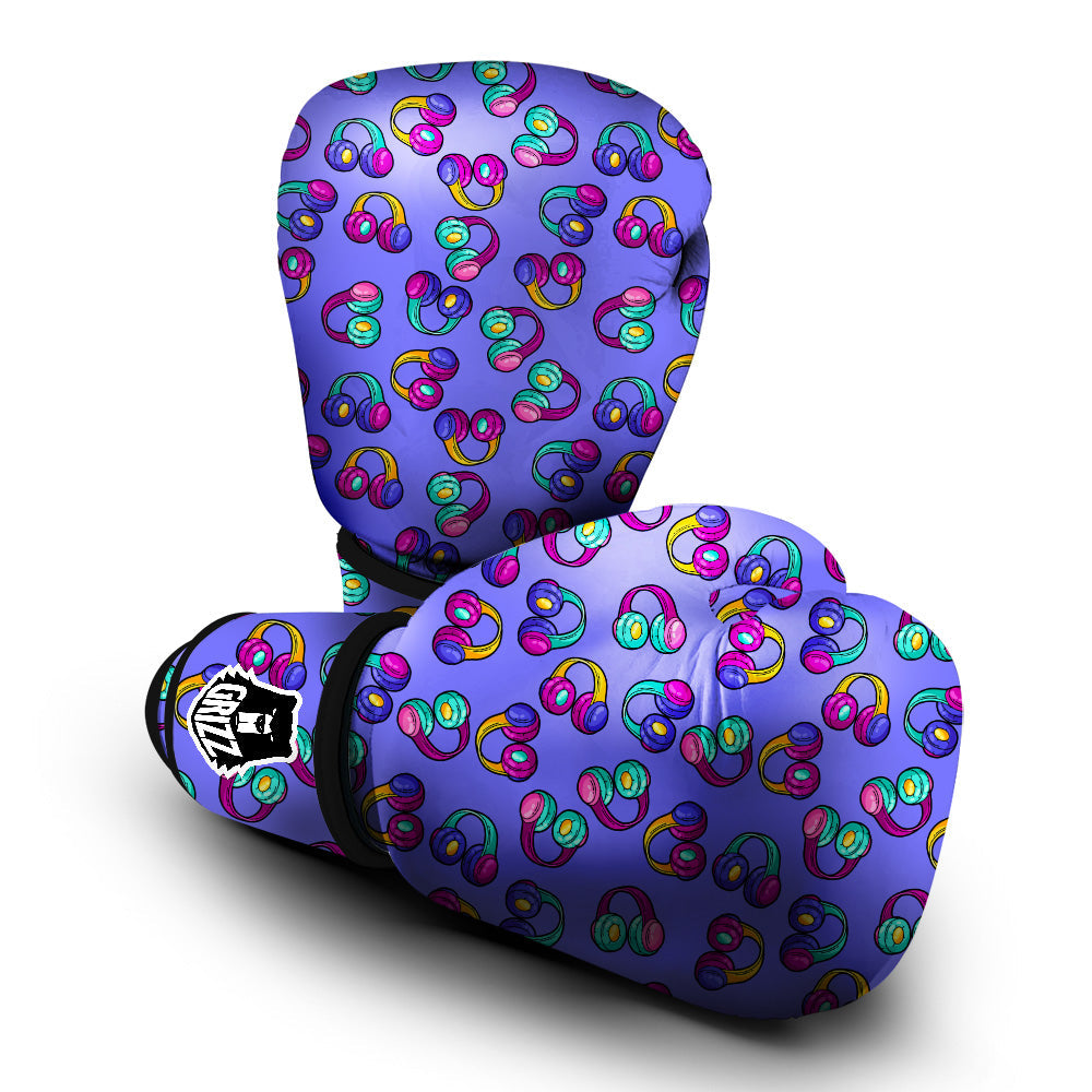 Purple Headphones Print Pattern Boxing Gloves-grizzshop