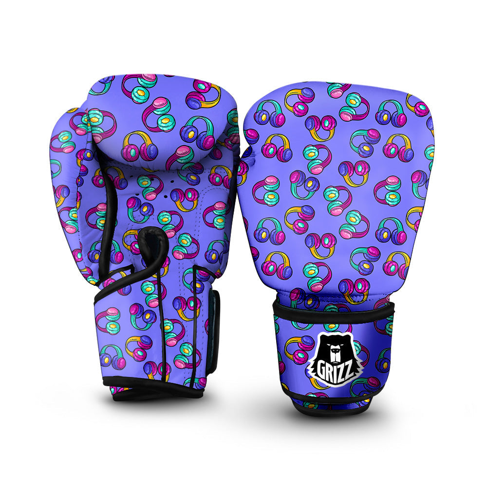 Purple Headphones Print Pattern Boxing Gloves-grizzshop