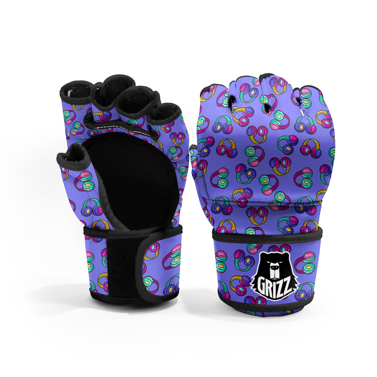 Purple Headphones Print Pattern MMA Gloves-grizzshop