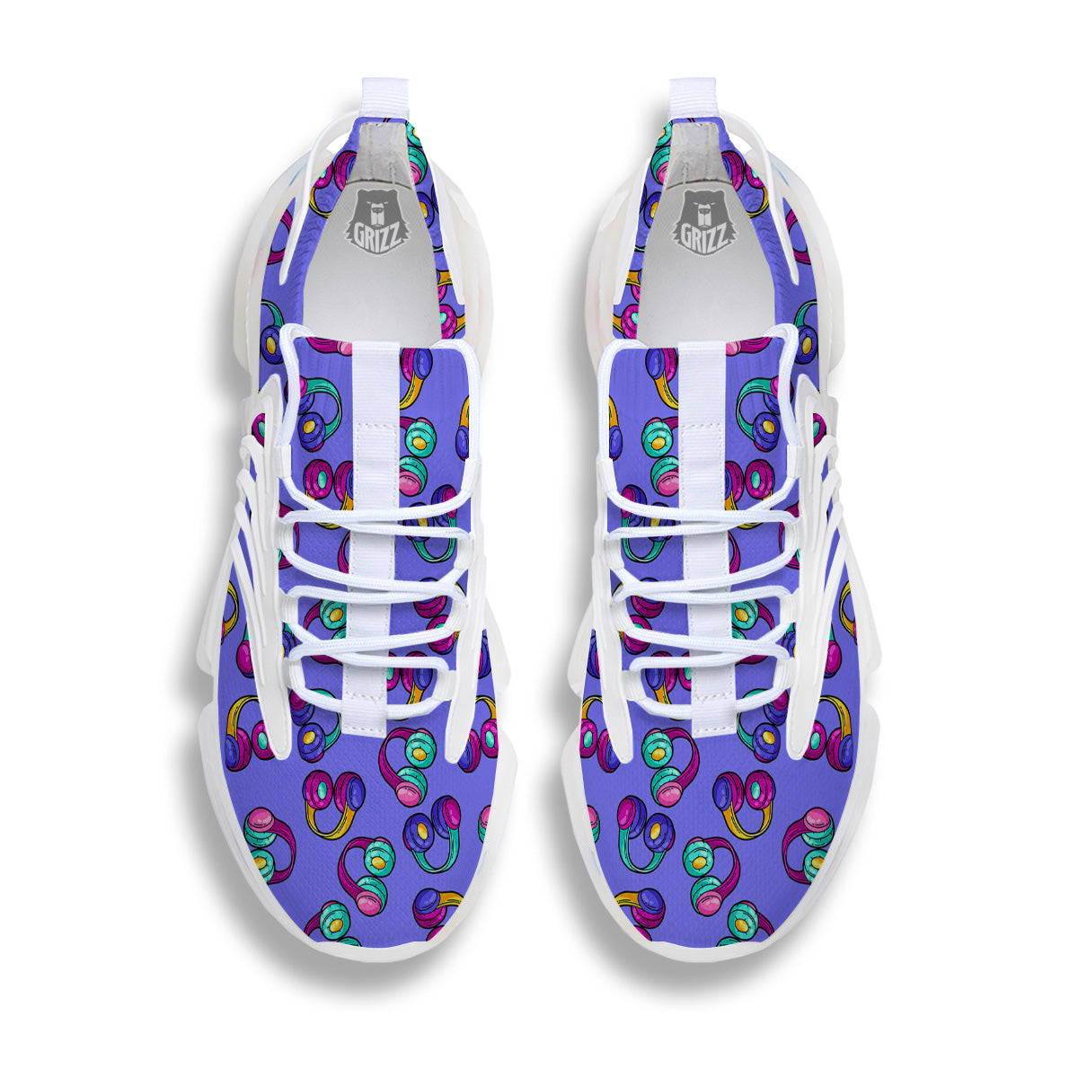 Purple Headphones Print Pattern White Gym Shoes-grizzshop