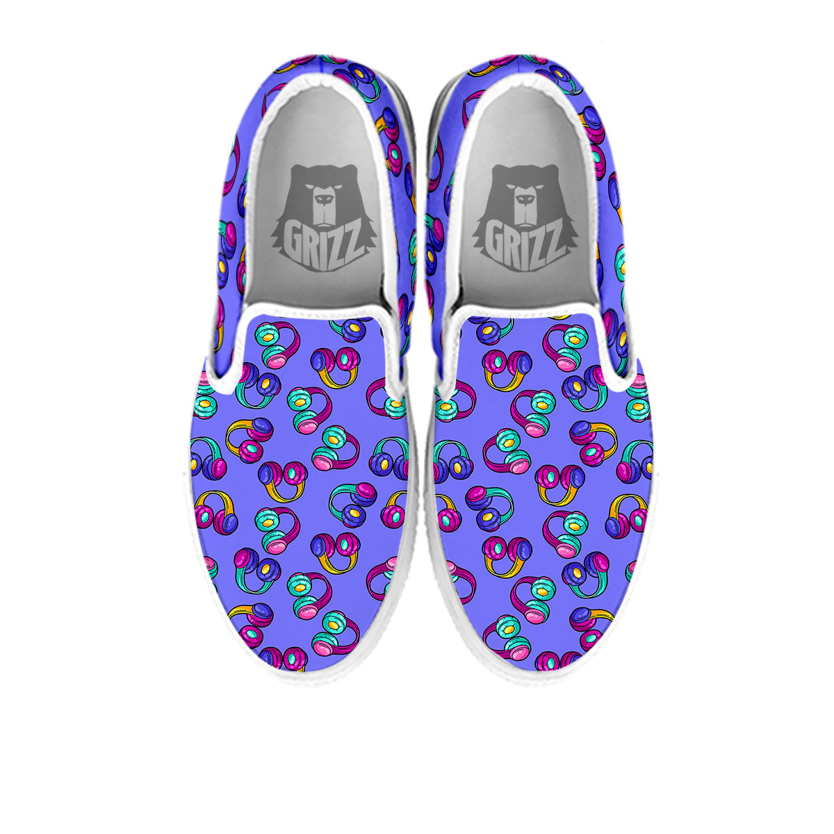 Purple Headphones Print Pattern White Slip On Shoes-grizzshop