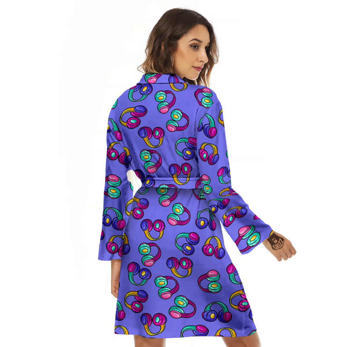Purple Headphones Print Pattern Women's Robe-grizzshop