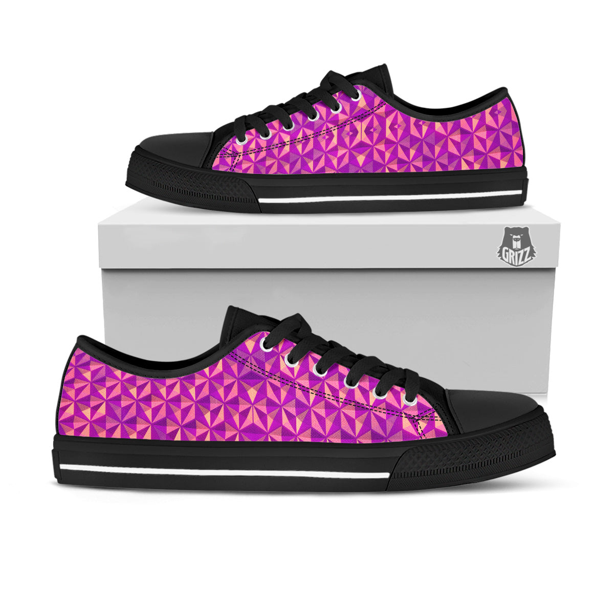 Purple Hexagonal Shape Print Pattern Black Low Top Shoes-grizzshop