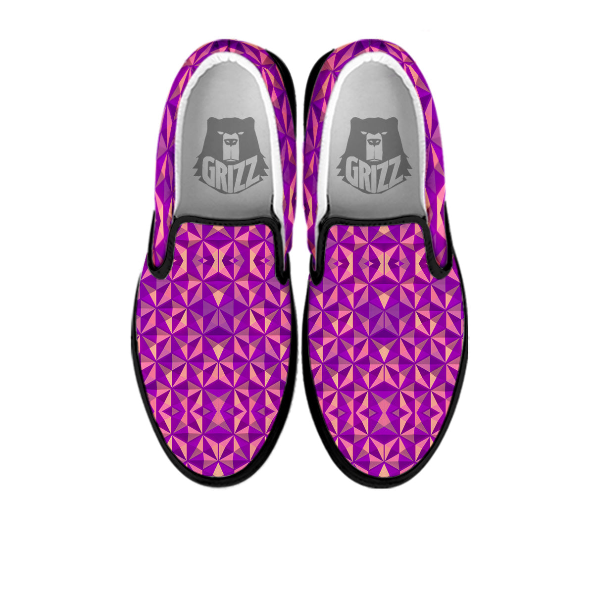 Purple Hexagonal Shape Print Pattern Black Slip On Shoes-grizzshop